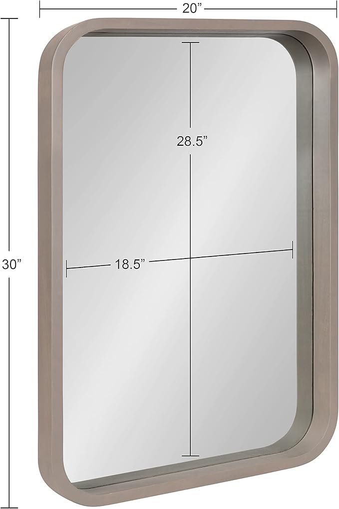Kate and Laurel Hutton Modern Radius Rectangle Wood Wall Mirror, 20 x 30, Gray, Large Decorative Robust Farmhouse Mirror for Wall