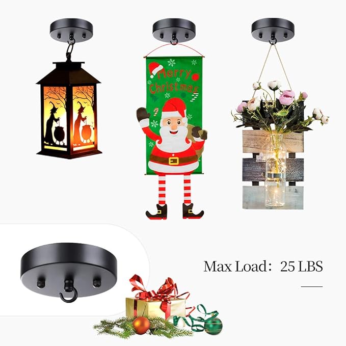 4.72 Inch Steel Light Canopy Kit - Black Modern Ceiling Light Plate with Hook, Suitable for Pendant Light and Chandelier, Includes All Mounting Hardware