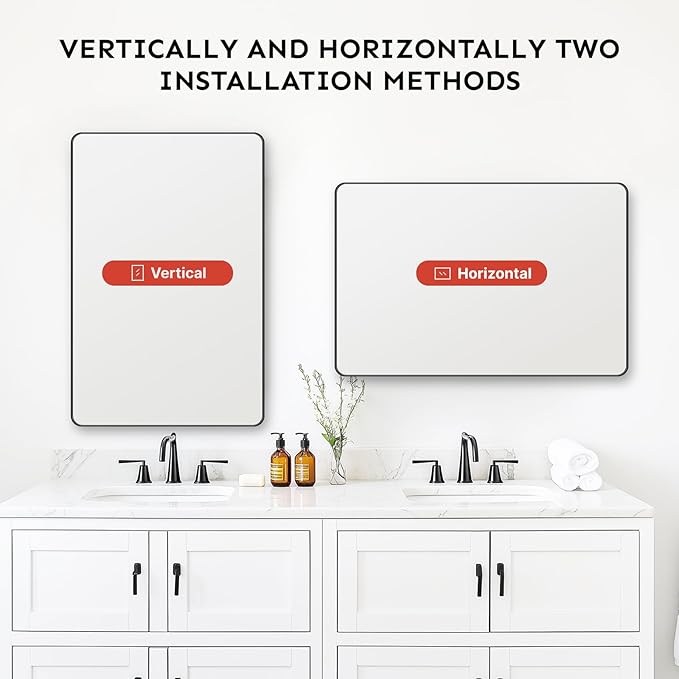 Kosmonia 40x30 Bathroom Vanity Mirror for Wall, Aluminum Framed, Farmhouse Rectangle, Anti-Rust, HD Reflection Anti-Desilvering, Distortion Free, Tempered and Shatter-Proof Wall Mounted Mirror, Black