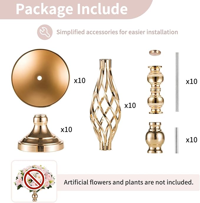Versatile Metal Flower Arrangement, Candle Holder Stand Set for Wedding Party Dinner Centerpiece Event Restaurant Hotel Decoration (Twist Style, 10 x L)
