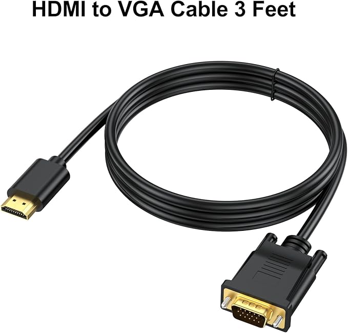 HDMI to VGA Cable 3.3FT 2-Pack, HDMI to VGA Cord Uni-Directional Male to Male 1080P HD Video Cord Compatible for Computer, Desktop, Laptop, PC, Monitor, Projector, HDTV and More (1M)