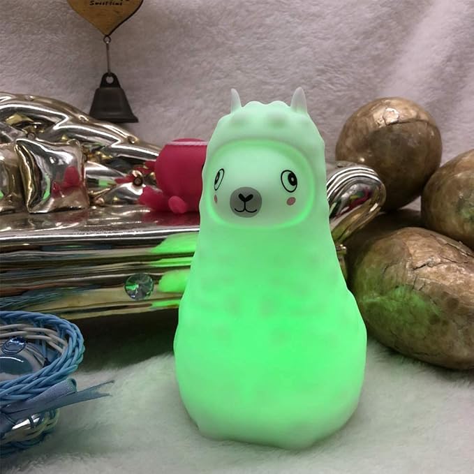 Animal Alpaca Kids Night Light, Children's Room LED Bedside Lamp, Rechargeable Soft Silicone Light, Adjustable Brightness and Colors, Compatible with Touch Control & Remote Control