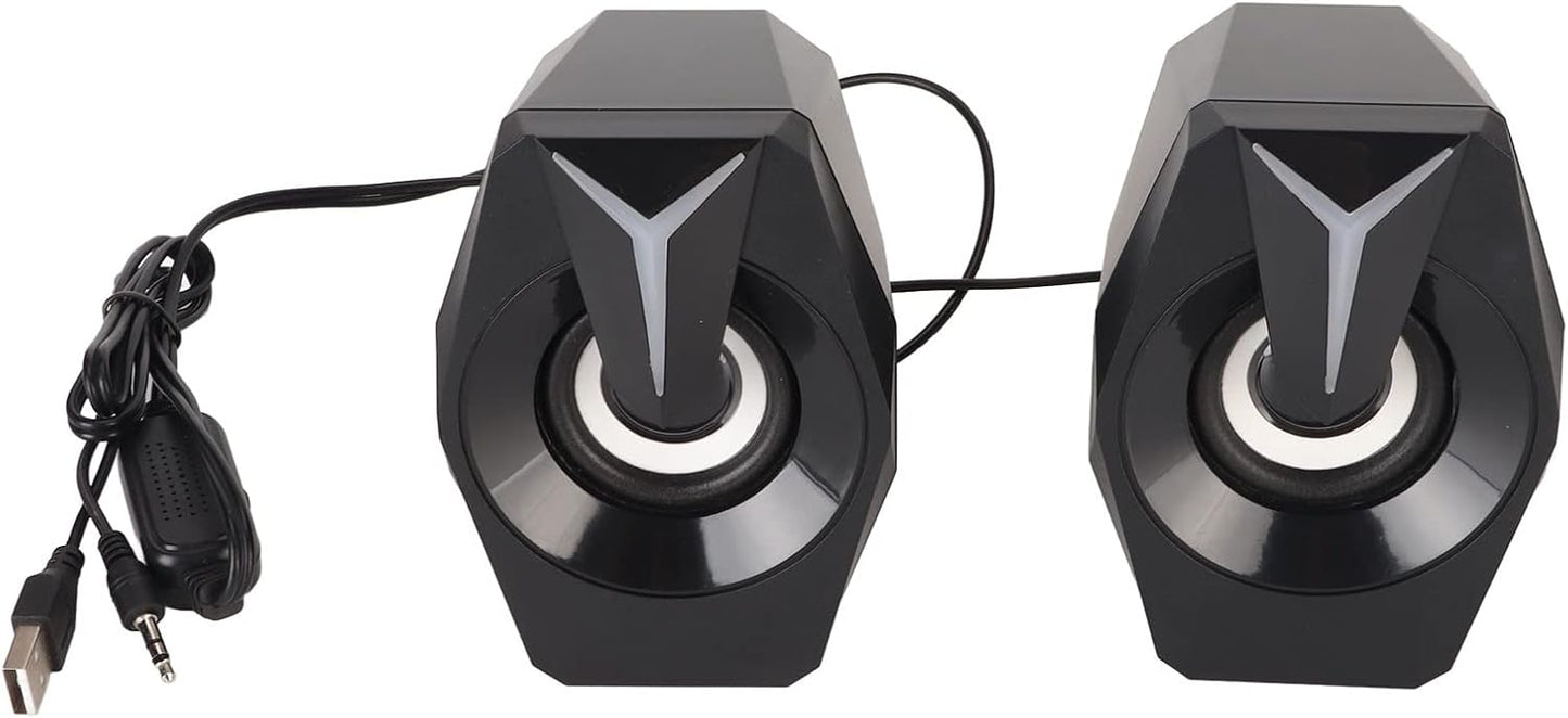 Yunseity USB Powered Speaker, HiFi Stereo Sound, Wired USB Desktop Speaker with RGB Lights (Black)