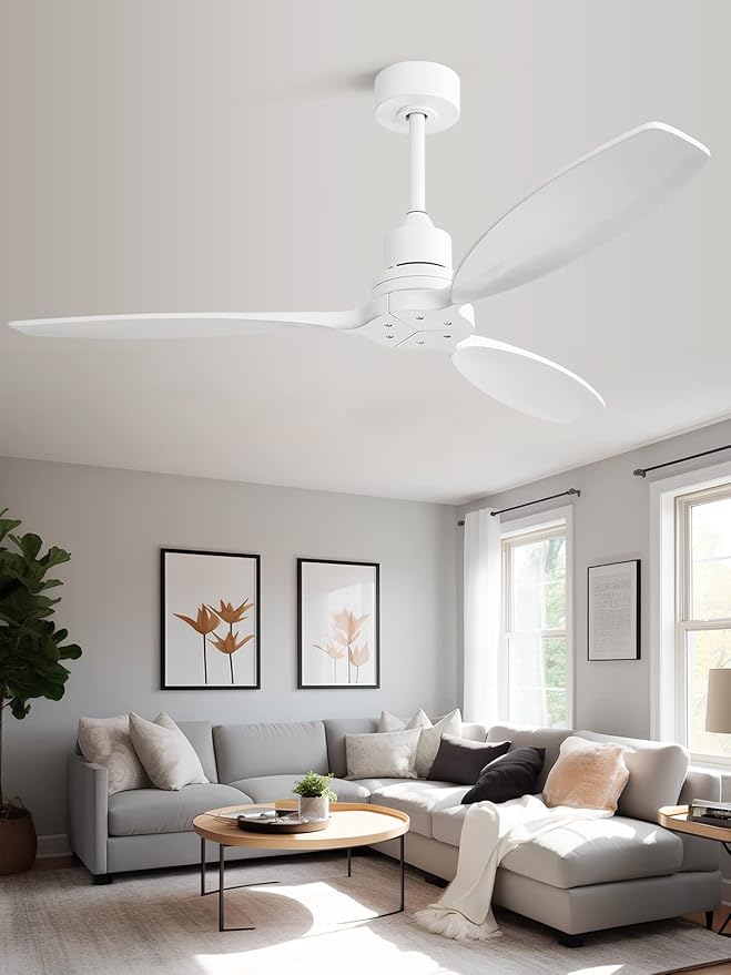 Sofucor Ceiling Fan without Lights, 52 Inch Low Profile Flush Mount Mordern Wood Ceiling Fan with Remote for Indoor Farmhouse Bedroom Living Room Outdoor Patio Porch, Reversible DC Motor, Noiseless