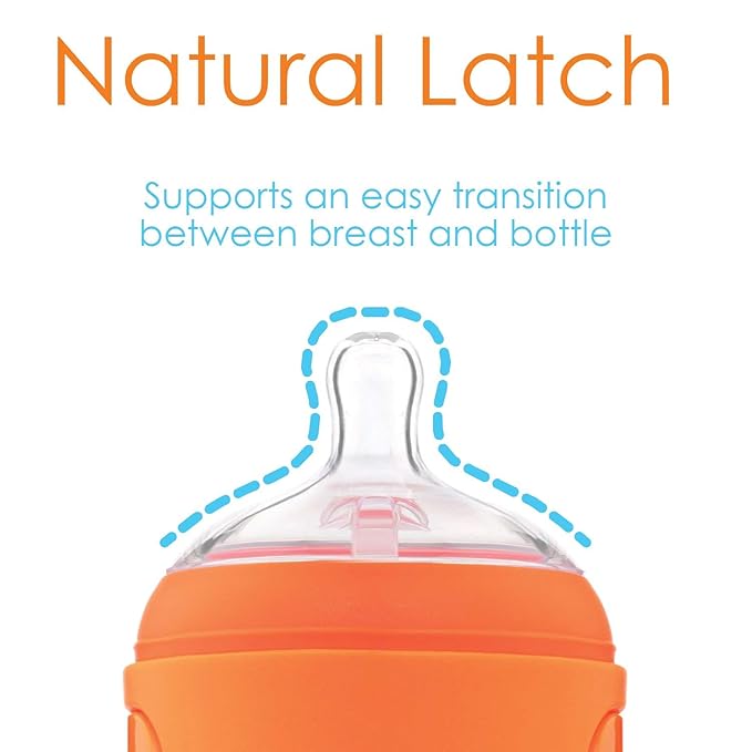 PopYum 5 oz Orange Anti-Colic Formula Making/Mixing/Dispenser Baby Bottle with #1 Slow Flow Nipple, 150 ml, BPA-Free, Natural Latch