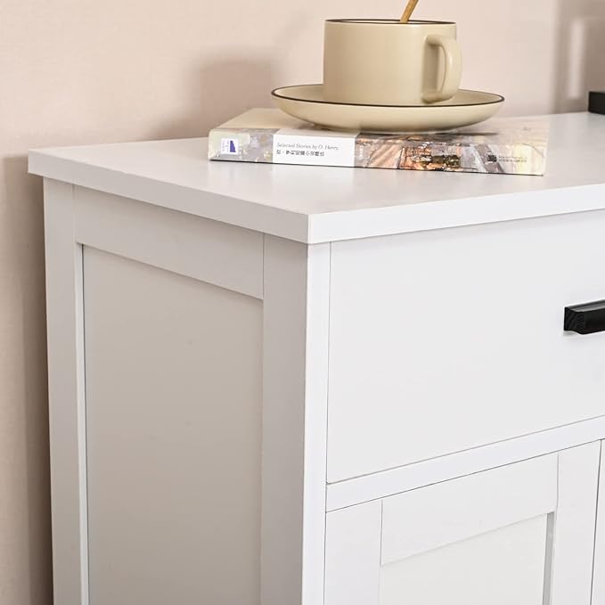 WEENFON Bathroom Cabinet, Floor Storage Cabinet with Doors and Shelves, Coffee Bar Cabinets with Drawer, for Living Room, Bathroom, Kitchen, White