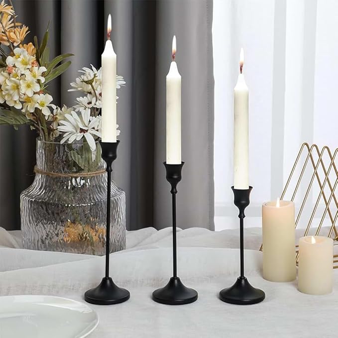 Black Candlestick Holders Set of 6, Metal Taper Candle Holders, Classic Decorative Candle Stick for Christmas, Wedding, Party, Dinner Tables,Home Décor