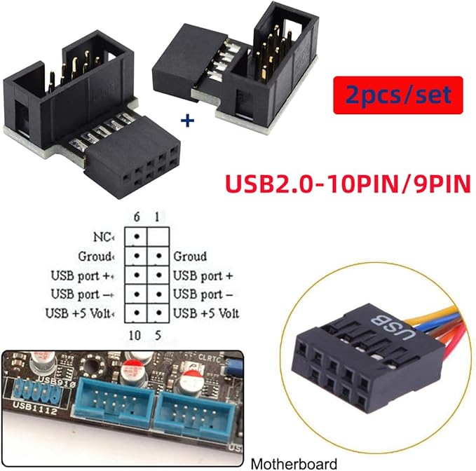 CY Adapter 2pcs/lot Up & Down Angled USB 2.0 10Pin 9Pin Male to Female Extension Adapter 90 Degree
