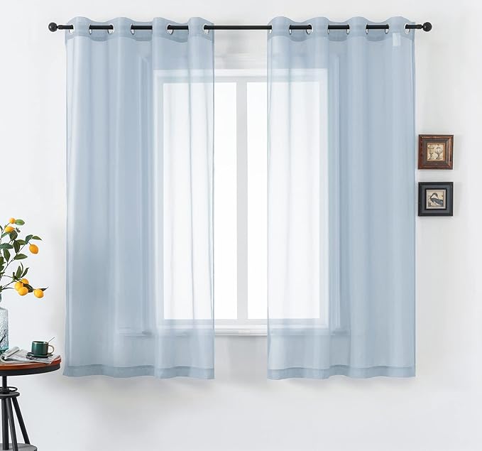 DUALIFE 72 Inch Length Dusty Blue Sheer Window Curtains for Living Room 2 Panels Set Grommet Window Look Semi Soft Sheer Transparent Grey Blue Sheer Curtains for Bedroom 72 Inch Long