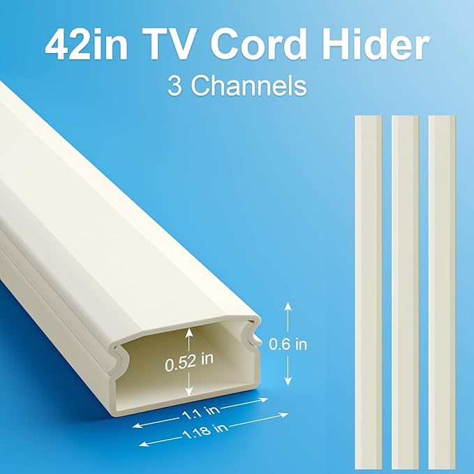 Yecaye TV Cord Hider, 42In Large Cable Hider Beige, Wire Covers for 4 Cords, Wire Hiders for TV on Wall, Cable Raceway Concealer, W1.18in H0.6in, Beige