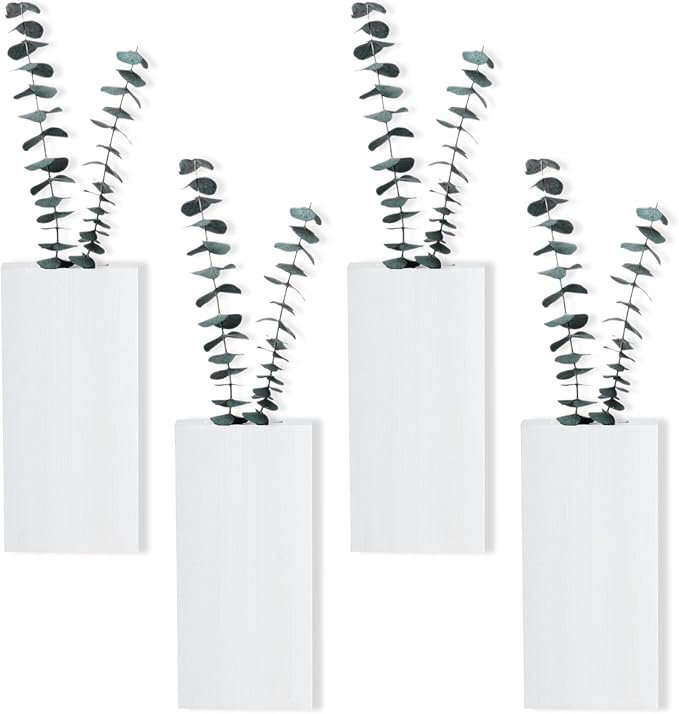 Wood Wall Planters 4 Pack Wood Wall Decor for Dried Flowers and Artificial Greenery Plants - Pocket Wall Vases Hanging Planters for Living Room, Bedroom, Home Decor - White