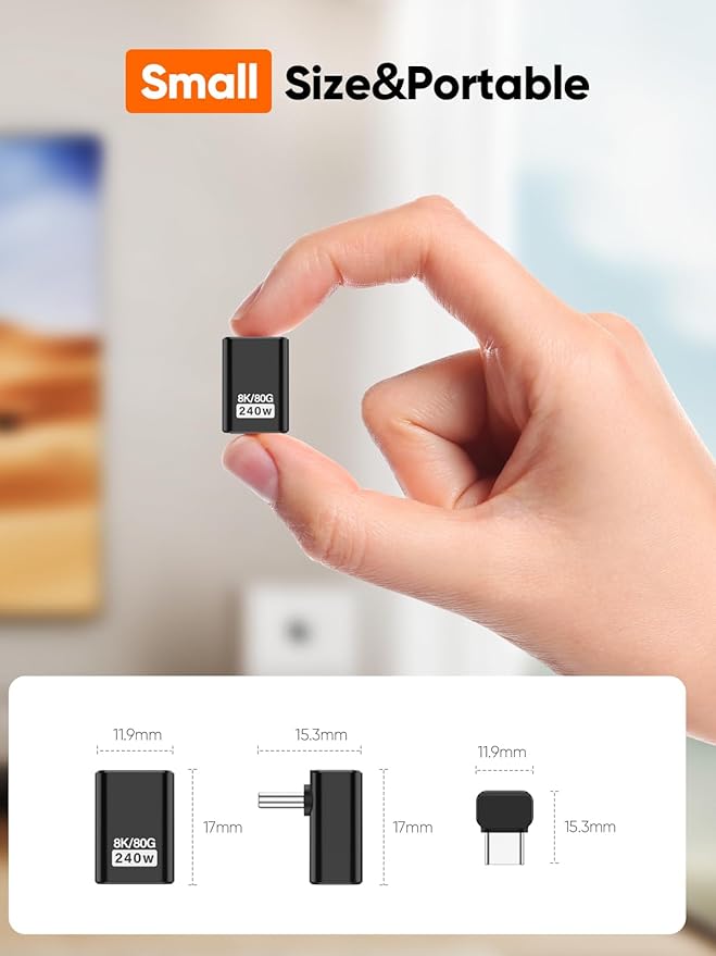 CableCreation 90 Degree USB C Adapter 2 Pack, Right Angle USB C Male to Female Adapter 80Gbps 240W Compatible with Steam Deck, ROG Ally, Switch, Notebook, PC, Tablet, Phone and More,UP Angle