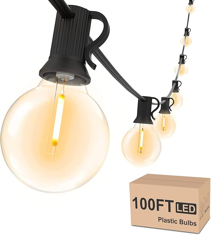 Svater Outdoor String Lights Waterproof 100 FT, LED Patio Lights Outside with 52 Shatterproof G40 Bulbs, Dimmable Hanging Globe Lighting for Bistro Backyard Cafe Market Porch, Warm White 2700K