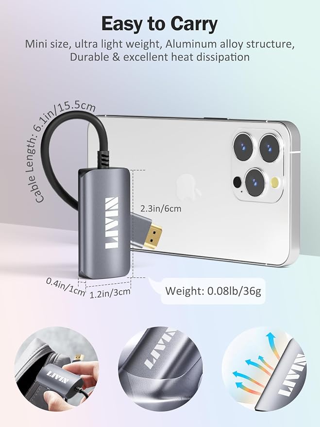 HDMI to USB C Adapter (4K@60Hz) Portable Monitor, AR Glasses XREAL One、Air 2 Pro/VITURE Pro/RayNeo Air 2s/Rokid, HDMI Male(Source) to USB C Female(Display) Laptop,Switch,ROG Ally,Steam Deck,PS4/5,Xbox