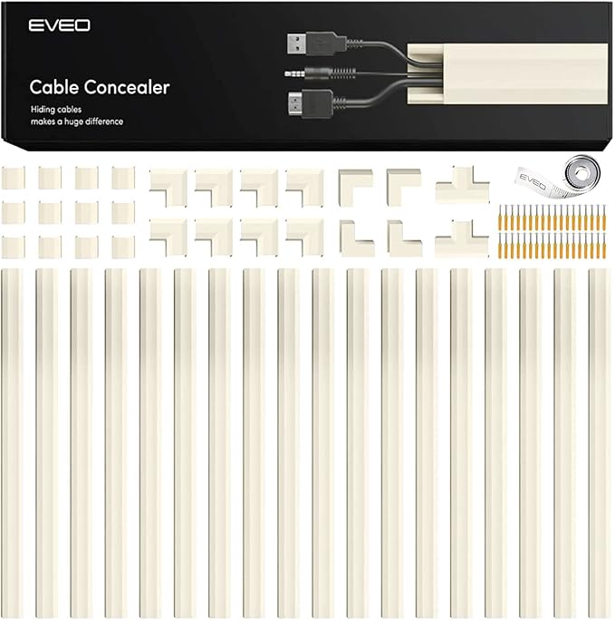 EVEO Cable Hider Wall 306” - Cable Raceway Cord Hider - Wire Covers for Cords on Wall, Cord Cover, Wall Cable Hider, Cable Concealer, Wire Hiders for TV on Wall - 20X (L16 W0.95 H0.5) - Medium | Beige
