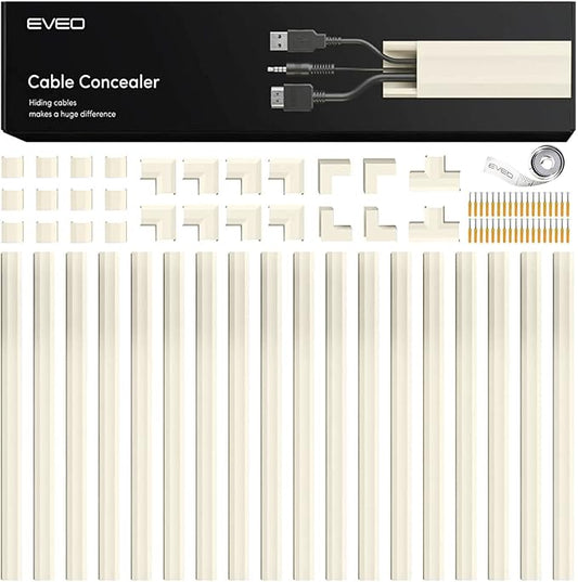 EVEO Cable Hider Wall 306” - Cable Raceway Cord Hider - Wire Covers for Cords on Wall, Cord Cover, Wall Cable Hider, Cable Concealer, Wire Hiders for TV on Wall - 20X (L16 W0.95 H0.5) - Medium | Beige
