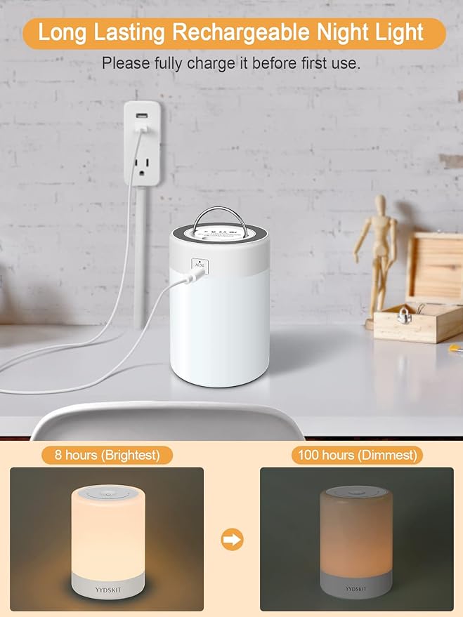Baby Night Light, Nursery Night Lamp for Breastfeeding, Portable Nightlight for Kids Toddlers Bedroom, Warm & Soft Bedside Lamp, Touch Control, Rechargeable, Lasting Up to 100Hours