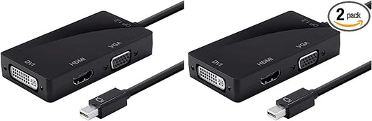 Monoprice Mini DisplayPort 1.2a / Thunderbolt to 4K HDMI, DVI, and VGA Passive Adapter, Black (112799) (Pack of 2)