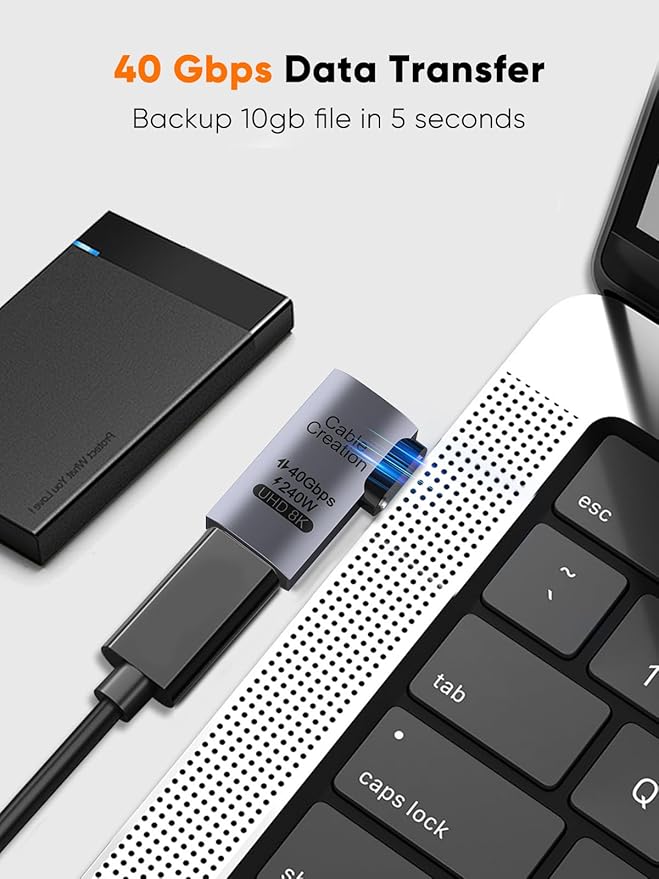 CableCreation Right Angle USB C Adapter, USB C Male to Female 90 Degree Adapter 40Gbps 240W Compatible with Thunderbolt 4, USB 4, Notebook, PC, Tablet, Phone and More, Right Angle