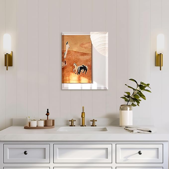Mirrorons Beveled Mirror, Bathroom Mirrors for Wall 16" x 20", Frameless Rectangle Bathroom Mirror with Beveled Edge, Hangs Horizontally or Vertically, Tempered Glass Upgraded Packing