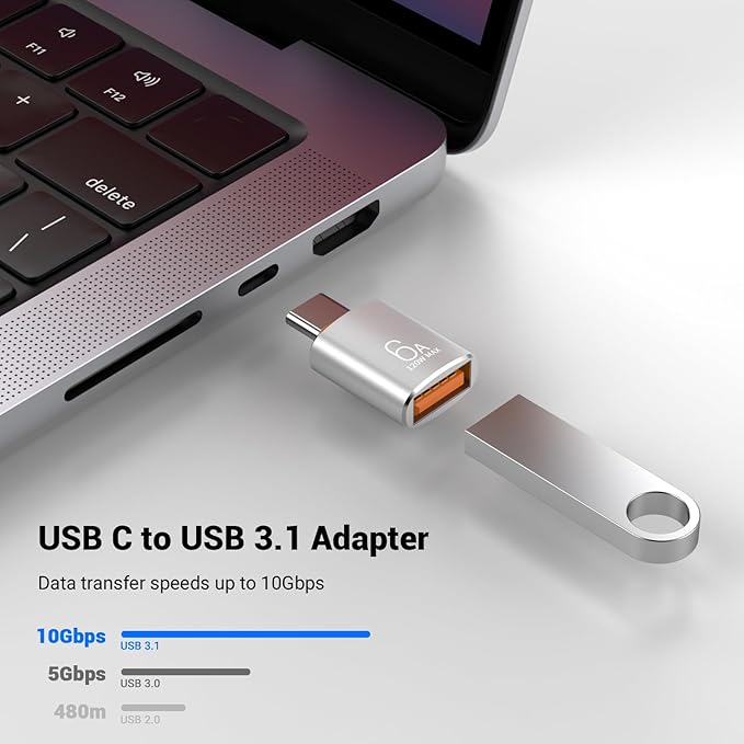 Pastall 10 Pack 10Gbps/120W USB C to USB3.1 Adapter, Silver Type C Male to USB Female Adapter for Smartphone, PC, Laptop, Tablet, Keyboard etc.