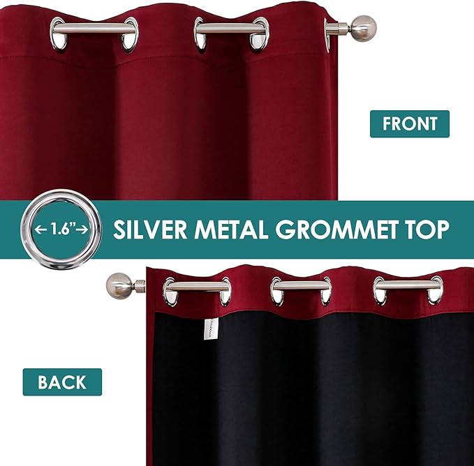 ChrisDowa 100% Blackout Curtains for Bedroom with Black Liner, 2 Thick Layers Total Blackout Thermal Insulated Grommet Small Window Curtains 2 Panels Set (Burgundy, 42 x 45 Inch)