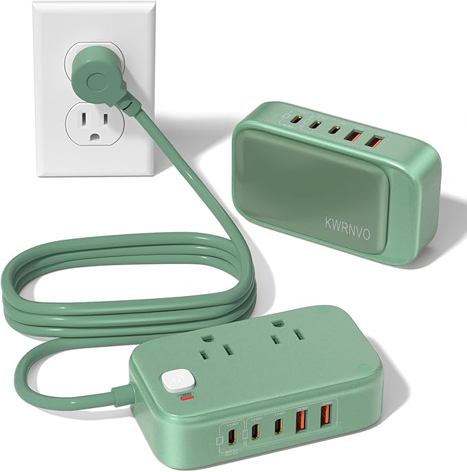 5FT USB Charging Station with Outlets, Flat USB C Travel Power Strip PD 20W Charger with 2500W AC Outlets, 3 USB-C Ports, 2 USB-A Ports Extension Cord for Home/Office/Travel