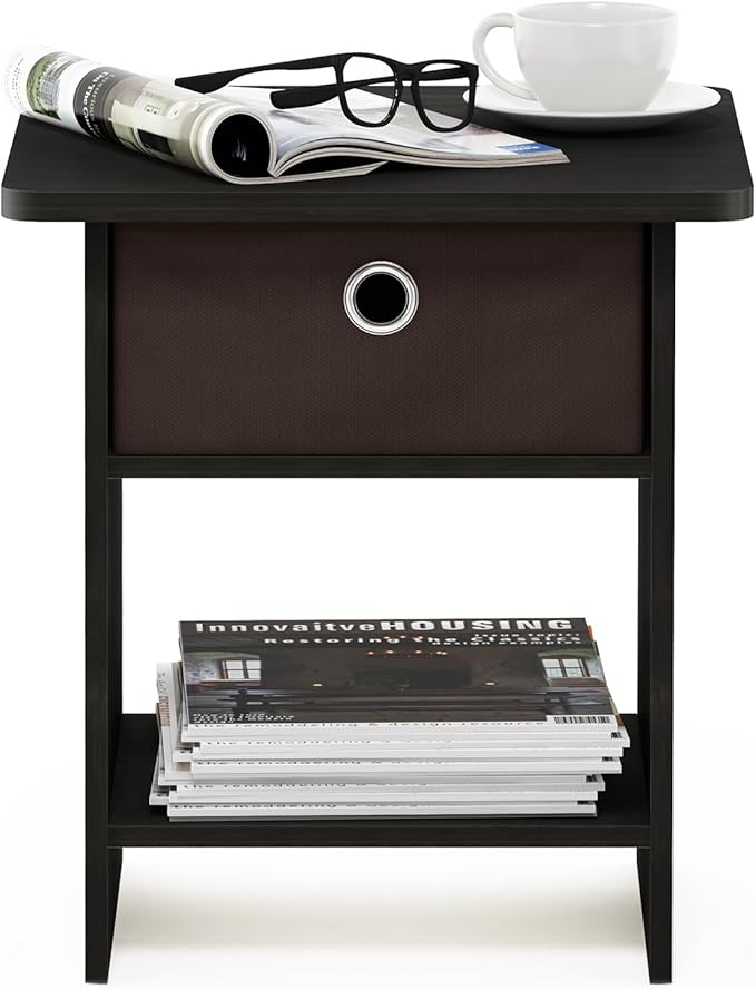 Furinno Dario End Table / Side Table / Night Stand / Bedside Table with Bin Drawer, 2-Pack, Espresso/Brown