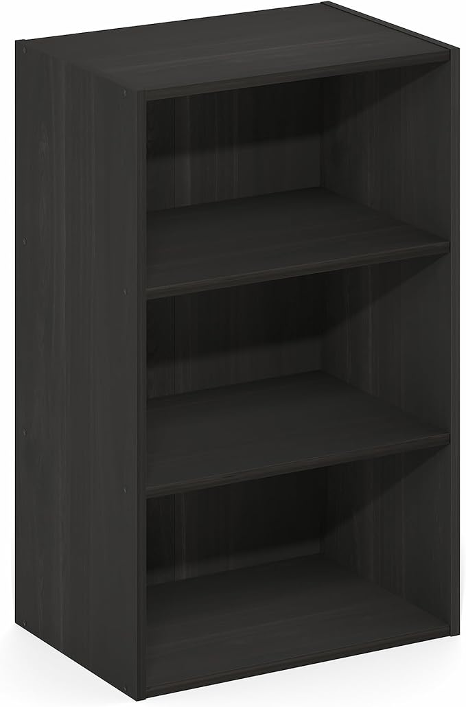 Furinno Basic Book Shelf, 3-Tier Bookshelf, Cube Storage Organizer Bookcase with Open Shelf, 11 x 17 x 26, for Living Room, Bedroom, Home Office, Espresso