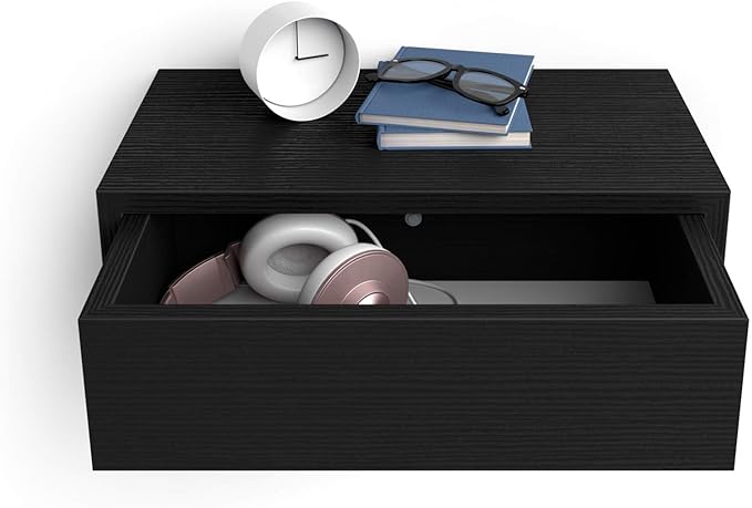 Mobili Fiver, Riccardo Floating nightstand, Ashwood Black, Made in Italy