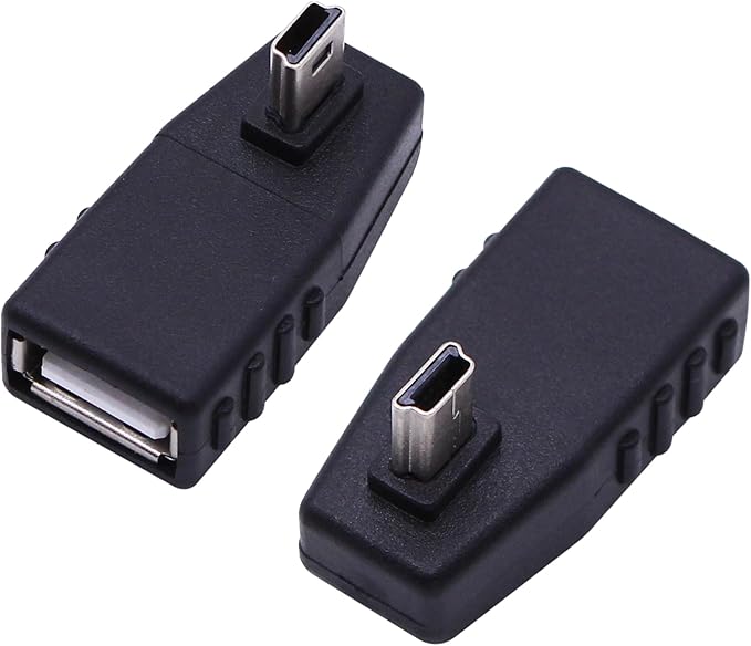 90 Degree Mini USB to USB A OTG Adapter,Left Angle Mini USB 5-Pin Type B Male to USB Type A Female Adapter Converter for Digital Cameras,Black(2 Pack,Left)