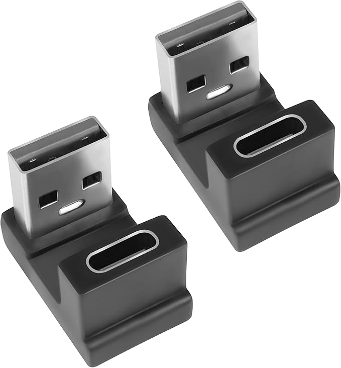 QIANRENON USB 3.1 to USB C U-Shape Angle Adapter 10Gbps USB A Male to USB C Female 180° Angle Connector, for 3A Charging OTG Data Transfer, for Laptop Tablet,2Pcs (Female up)