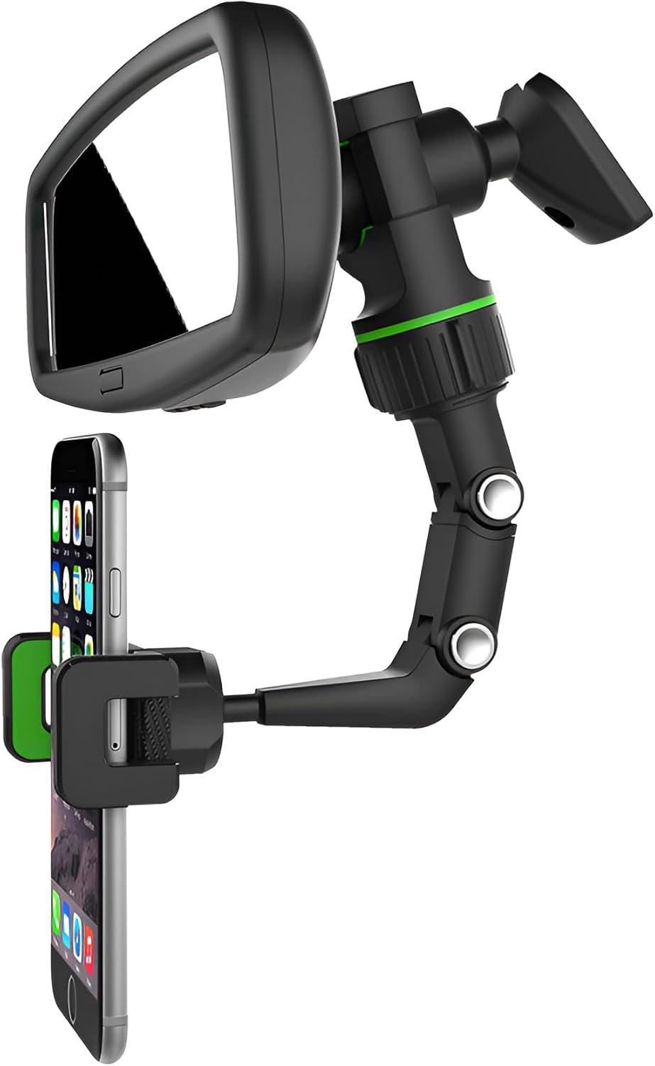 JacobsParts Rearview Mirror Phone Holder, Rotatable and Retractable Mount for iPhone and Samsung, Universally Compatible