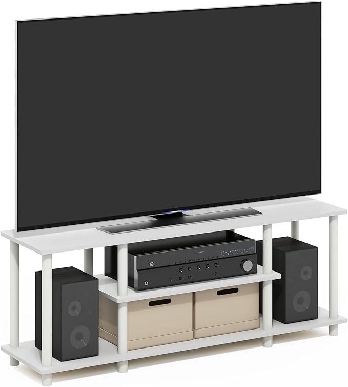 Furinno Turn-N-Tube TV Stand, 3-Tier Entertainment Center with Open Shelves, TV Console for TV up to 50 Inch, for Living Room, Bedroom, White