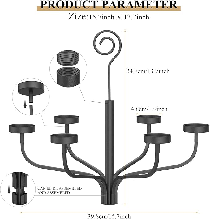 smtyle Holloween Tea LED Light Black Chandelier Tealight Candle Holders for Outdoor Gazebo Set of 6 Tealight Candles Metal Wall Sconce for Hanging Wedding Decoration