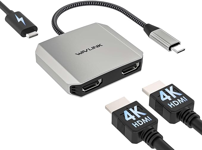 USB C to Dual HDMI Adapter, WAVLINK Dual Monitor Adapter with Dual HDMI, 87W PD for Dell XPS/HP/Lenovo/Surface/Type C Laptop/Windows System Only