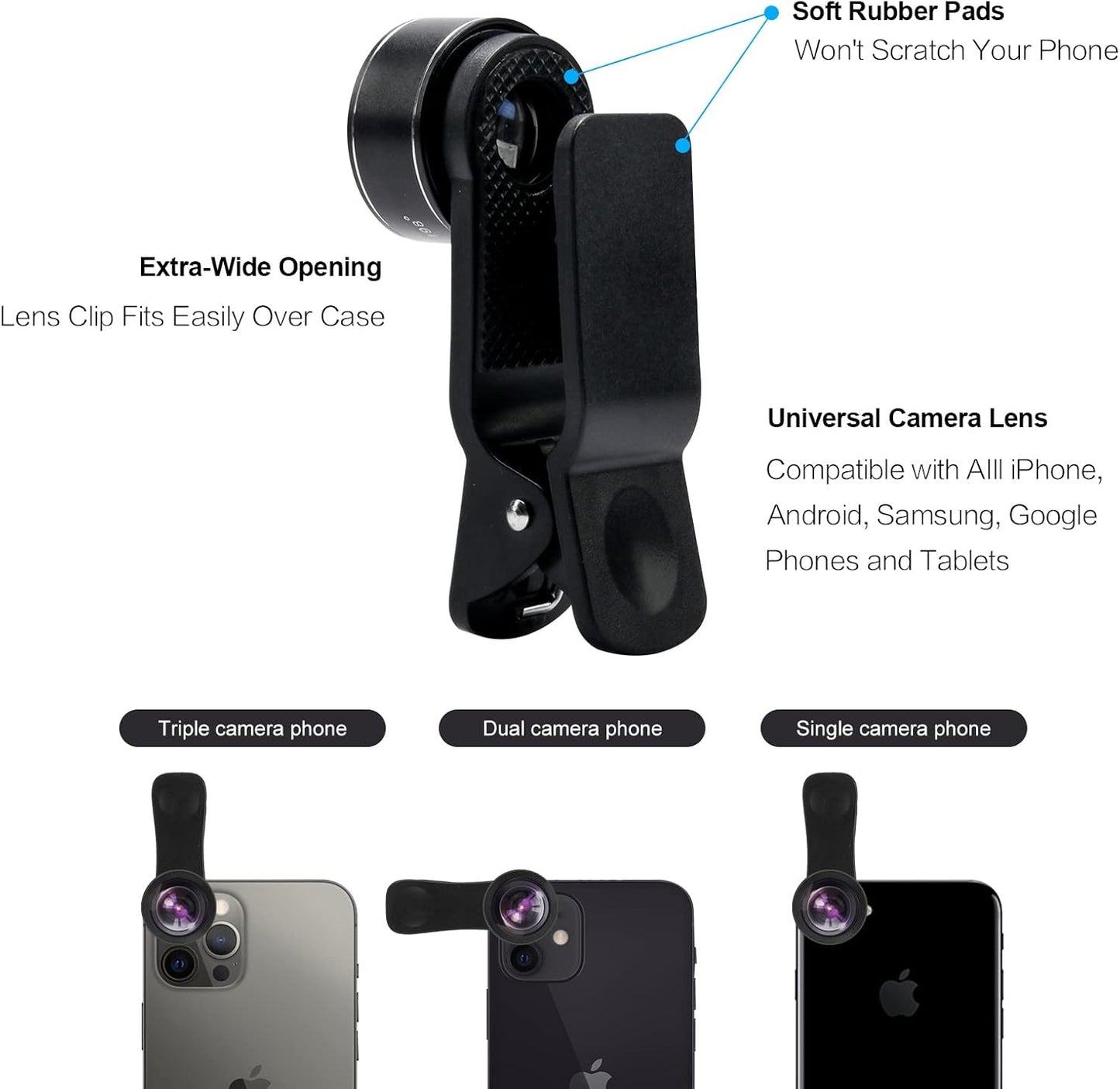 Phone Camera Lens Kit (11 Lenses), Clip on Fisheye/Macro/Wide Angle Lens Attachment with Travel Case for iPhone &