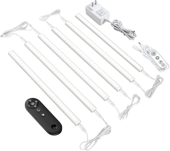 Remote Control Under Cabinet Led Light Plug in, Dimmable Daylight White 4500K, 6 Pack 12 inch Linkable Led Under Counter Lights for Kitchen Upgrade ETL Listed Plug 24V, UNO-LK 4500K