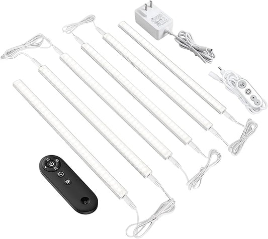 Remote Control Under Cabinet Led Light Plug in, Dimmable Daylight White 4500K, 6 Pack 12 inch Linkable Led Under Counter Lights for Kitchen Upgrade ETL Listed Plug 24V, UNO-LK 4500K