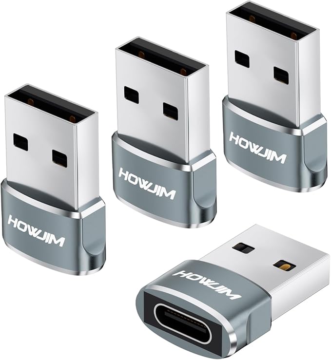 USB to USB C Adapter 4 Pack,USB C Female to USB 2.0 Male OTG Adapter,USB 2.0 Fast Charging 480Mbps Data Transfer,Type C Charger Connector for M-acBook,Pad,Phone 15 16 17,Watch,G-alaxy,X-peria Gray