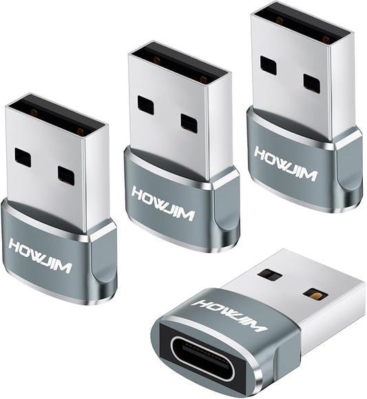 USB to USB C Adapter 4 Pack,USB C Female to USB 2.0 Male OTG Adapter,USB 2.0 Fast Charging 480Mbps Data Transfer,Type C Charger Connector for M-acBook,Pad,Phone 15 16 17,Watch,G-alaxy,X-peria Gray