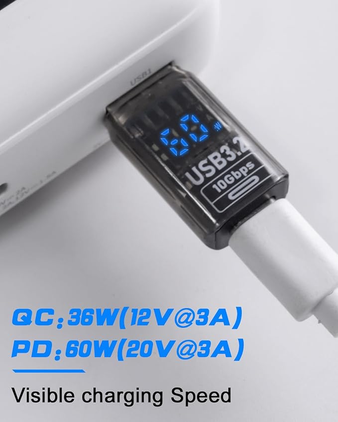 Poyiccot 10Gbps USB C Female to USB Male Adapter with Digital Display, USB 3.2 Converter Type A to Type C Charging Connector for iPhone, Galaxy, MacBook, 2pcs (Transparent)