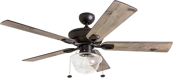 Prominence Home Abner Modern Farmhouse 52 Inch Ceiling Fan with Light, Outdoor Fan/Indoor Tri-Mount LED Ceiling Fan with 5 Blades, Silver Oak and Maple Brown Blade Finish Options, Bronze (80091-01)
