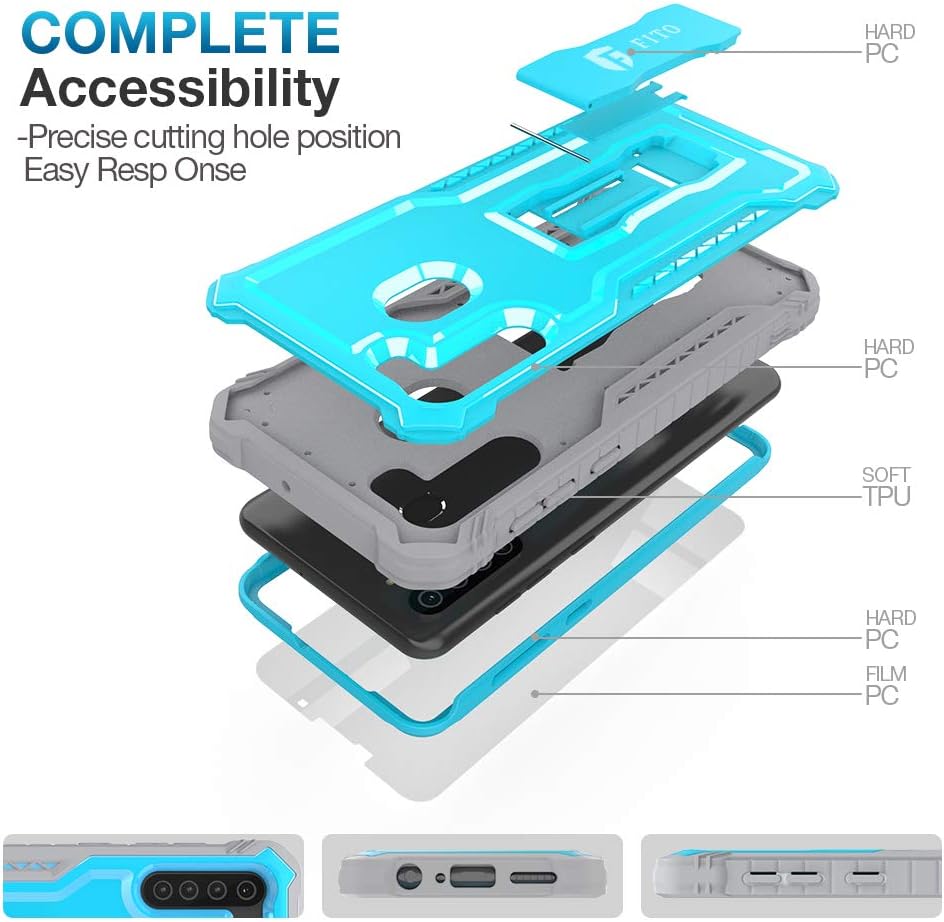 FITO Samsung Galaxy A21 Case, Dual Layer Shockproof Heavy Duty with Screen Protector, Blue