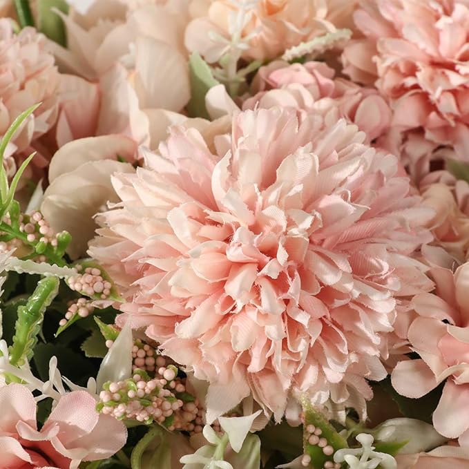 Peonies Artificial Flowers in Vase, Fake Hydrangea Silk Peony Flower Bouquet with Vase Faux Flowers Arrangement Decor Home Table Dining Room (Pink)