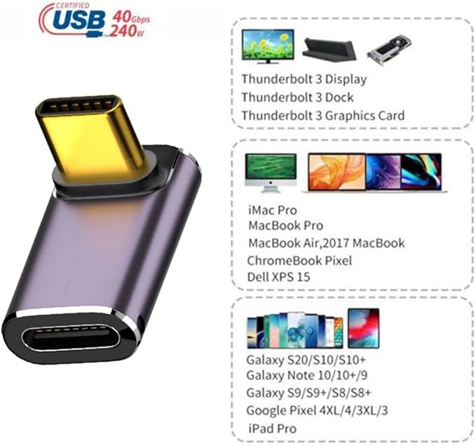 chenyang USB C Connector,USB4 Type C Male to Female 240W Power 40Gbps Data 8K Video Adapter UP Angled for NS Phone Laptop