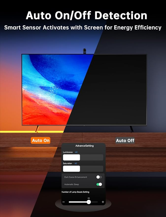FFJ TV Lights That Change with TV, 21.3ft Cuttable TV LED Backlight for 90-100 Inch Screen and PC Monitor, TV Backlight with Sensor, Smart App Control, Game & Music Sync Color Changing Light