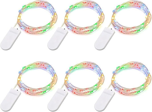 Fairy Lights CR2032 Battery Operated,6.6Ft/2Meter 20 LEDs Micro Silver Wire String Lights for Bedroom Christmas Party Wedding Decoration (Multi-Colour, 6 Pack)