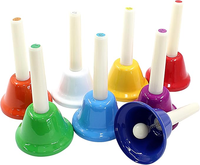 Murtenze 8Pcs Diatonic Colorful Metal Handbells Set, 8 Note Musical Bells for Holiday Birthday Gift Music Teaching(13.5cm x 7.5cm)