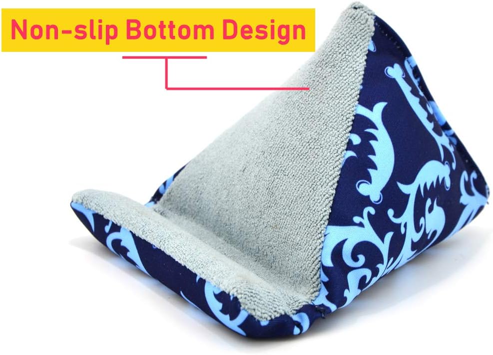 Handmade Fabric Phone Holder for Desk, Phone Pillow Stand for iPhone 15 16 Pro, Bean Bag Holder for iPhone 13 (Blue)